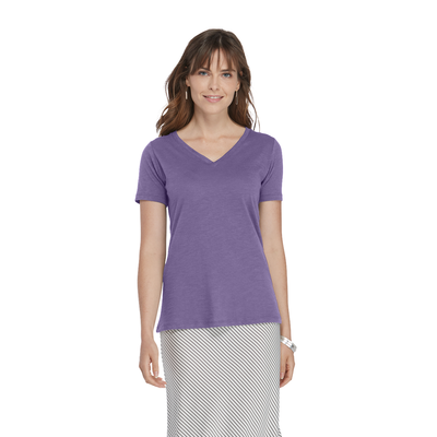 Delta Platinum Ladies Slub Short Sleeve V-Neck Tee For Girls - VINO