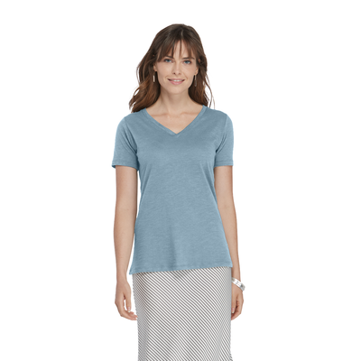 Delta Platinum Ladies Slub Short Sleeve V-Neck Tee For Girls - Steel
