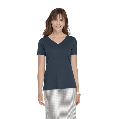 Delta Platinum Ladies Slub Short Sleeve V-Neck Tee For Girls - IRON