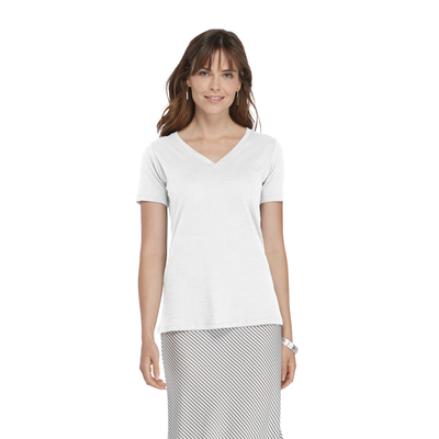 Delta Platinum Ladies Slub Short Sleeve V-Neck Tee For Girls - White