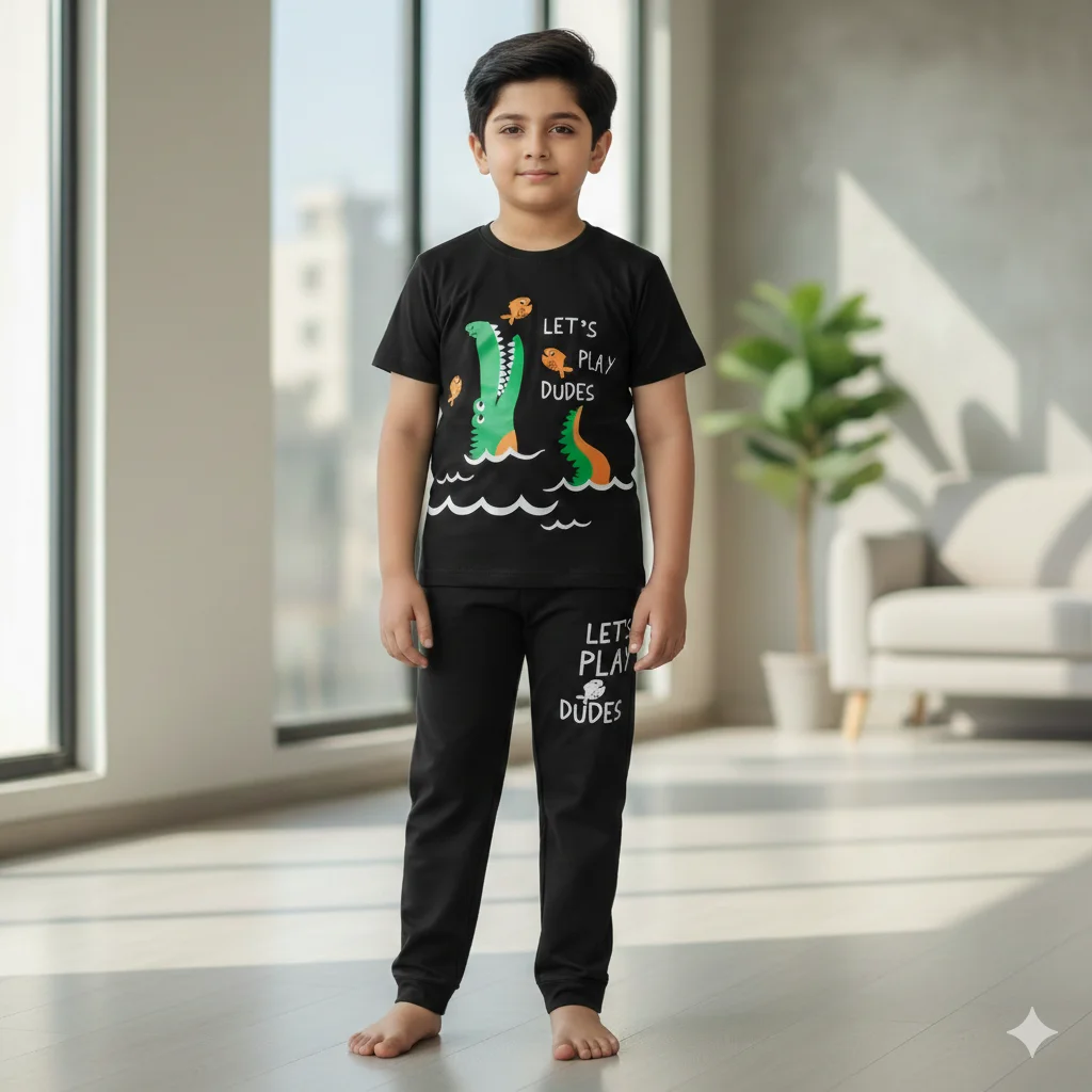 Kids – Charcoal Crocodile Cartoon Print Tracksuit For Boys