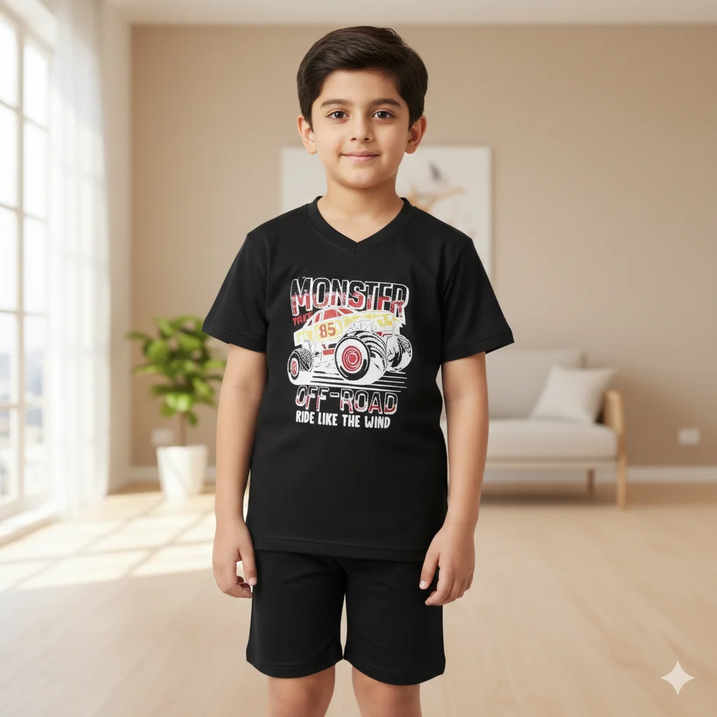 Kids – Night suite Black Shorts Jeep For Boys