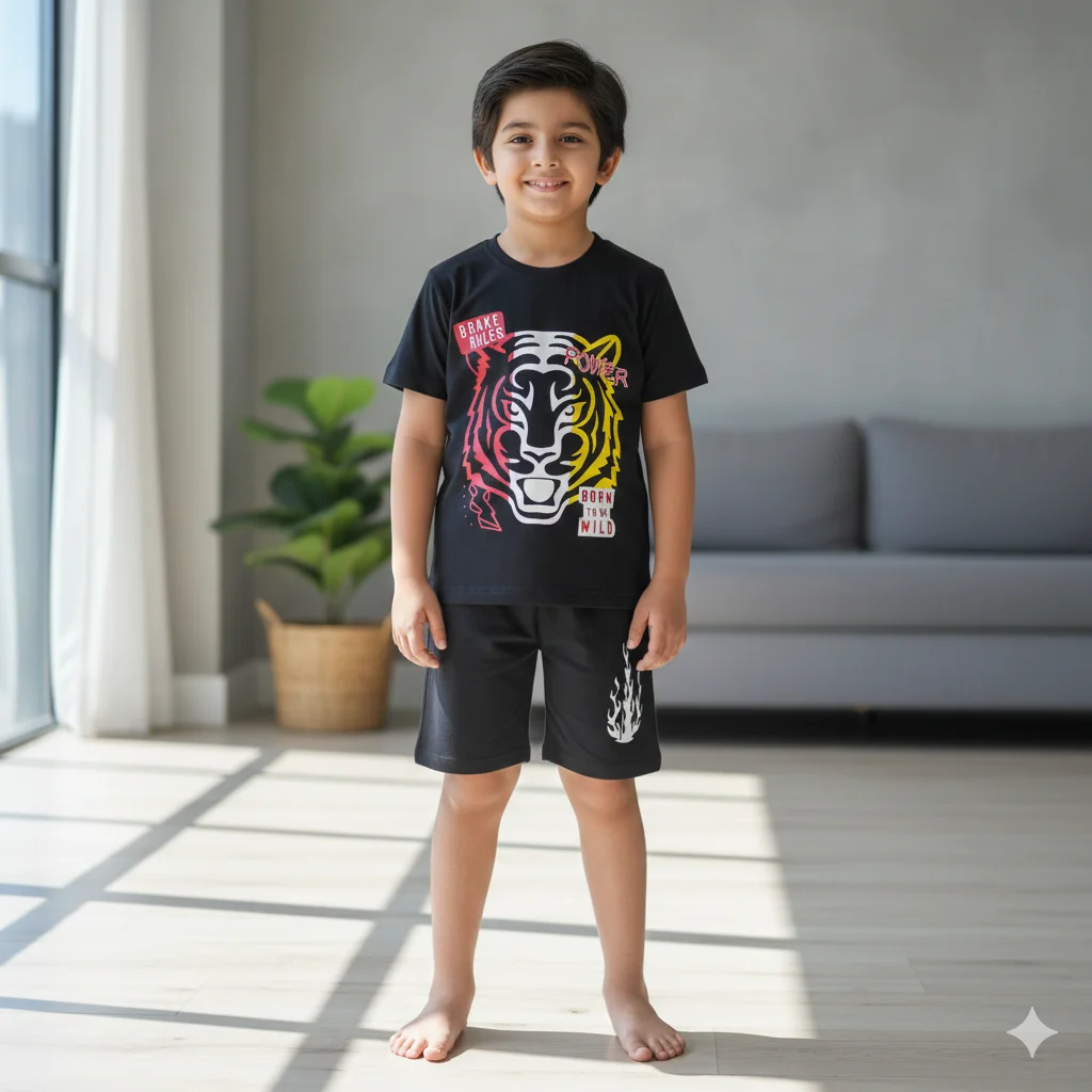 Kids – Black Lion Print Tracksuit Nikal Shirt For Boys