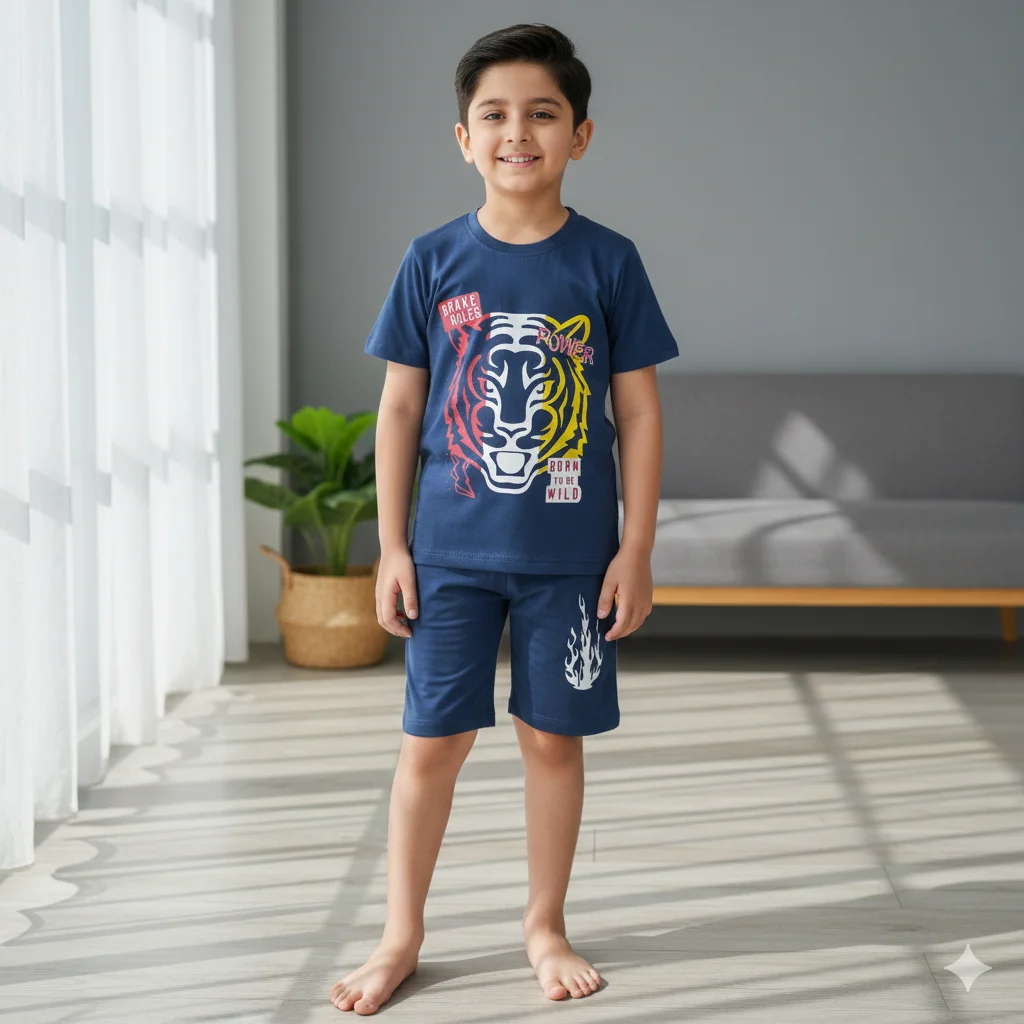 Kids – Blue Lion Print Tracksuit Nikar Shirt For Boys