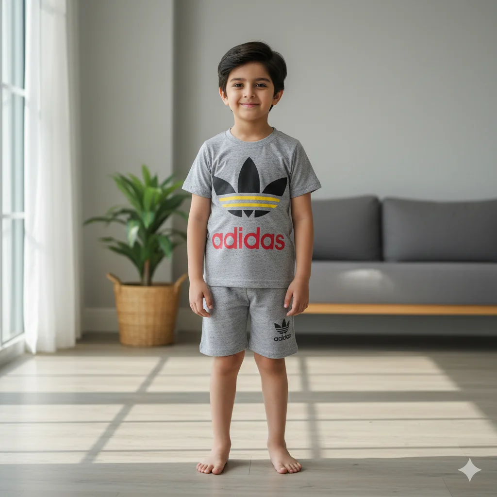 Kids – Grey Adidas Print Tracksuit Nikar Shirt For Boys