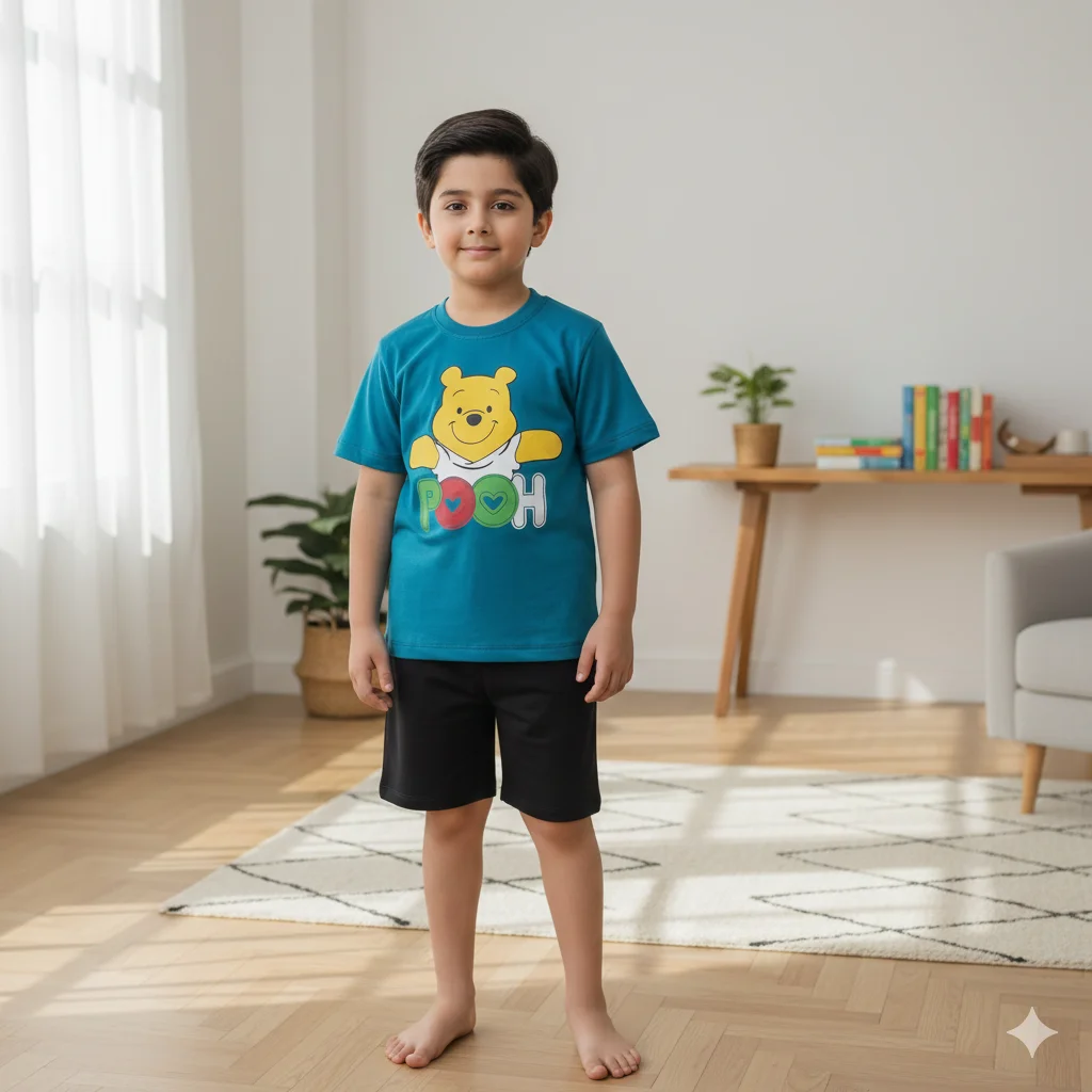 Kids – Pooh Farozi Printed Cotton Shorts and Tee Shirts For Boys