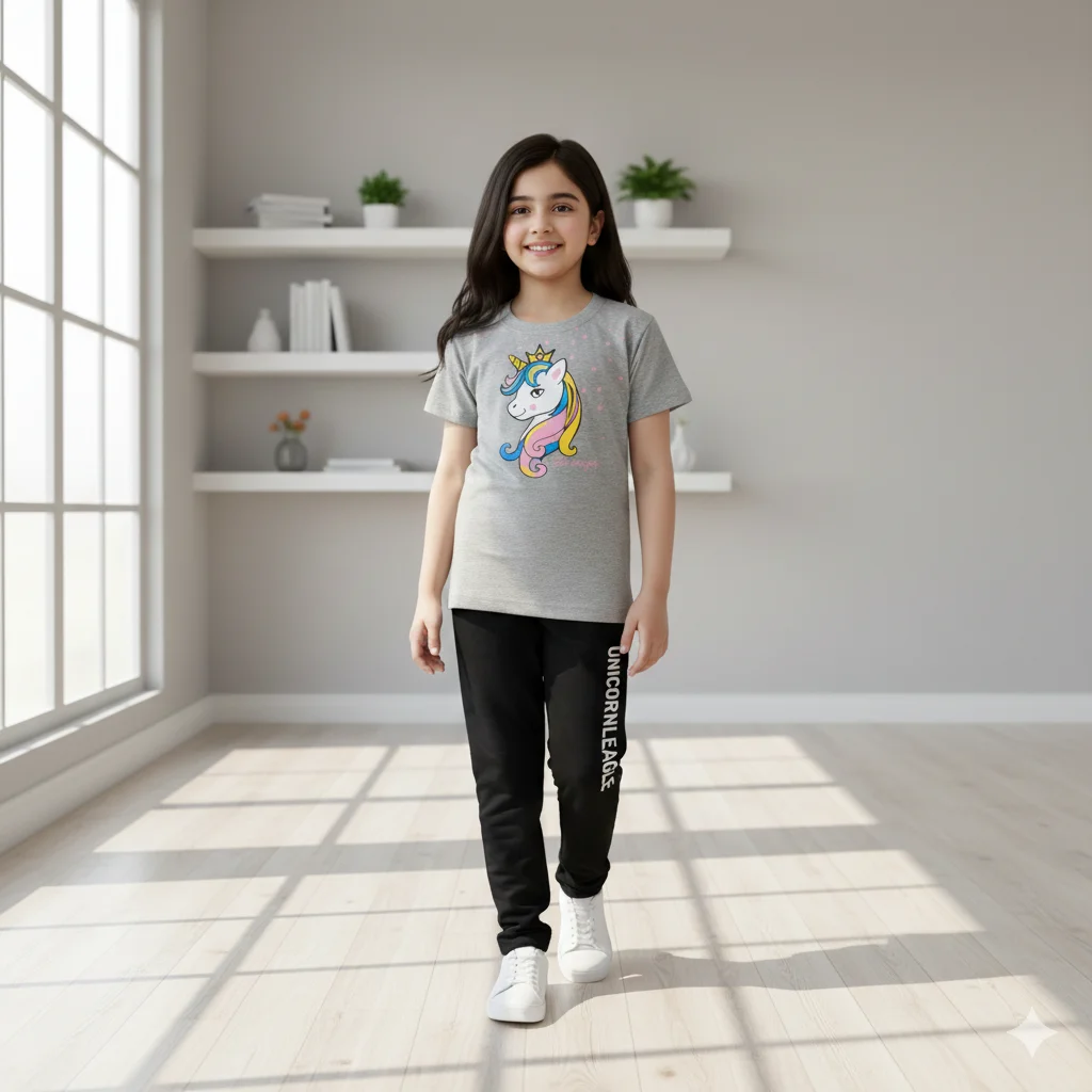 Kids – Grey Cartoon Printed Tracksuit For Girls