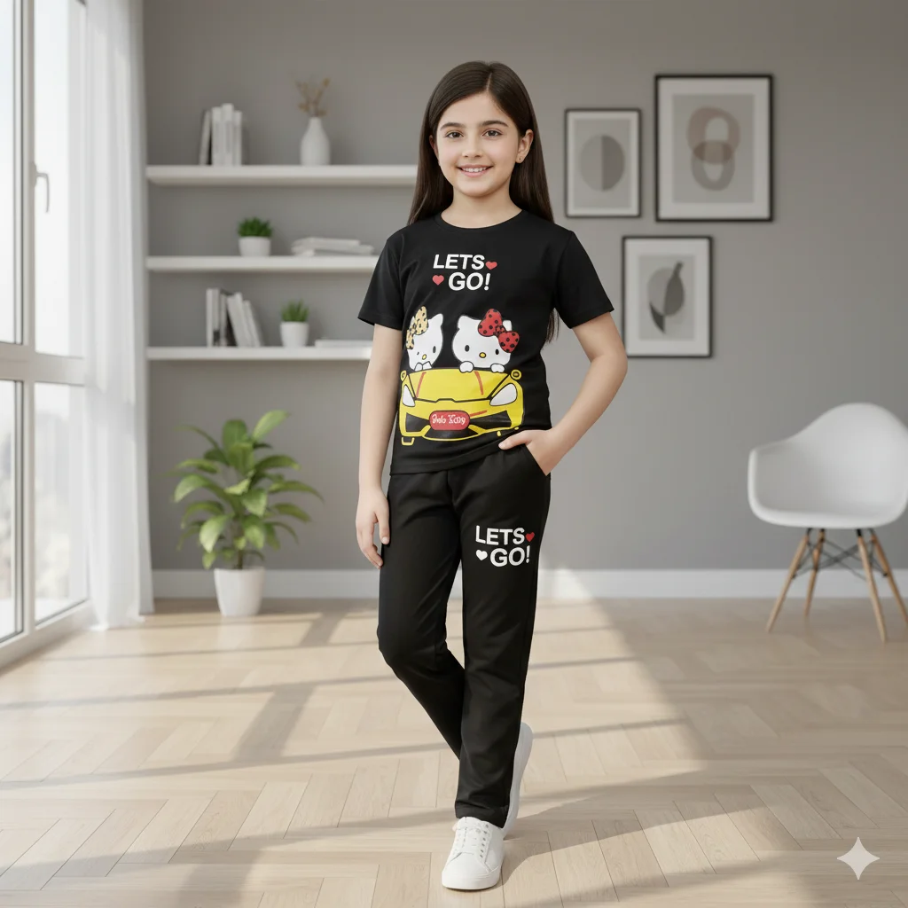 Kids – Black Yellow Car Cartoon Print Tracksuit For Girl