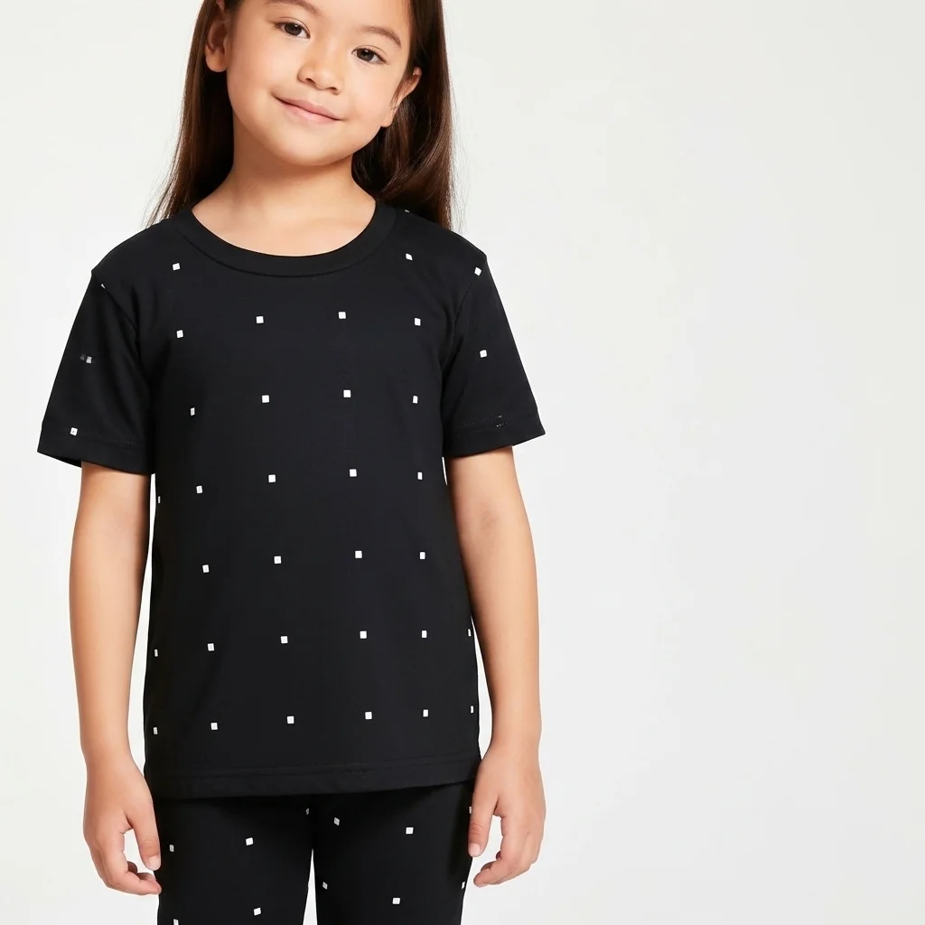 Kids 100% Cotton Jersey Navy Blue Dotted Tee Shirt
