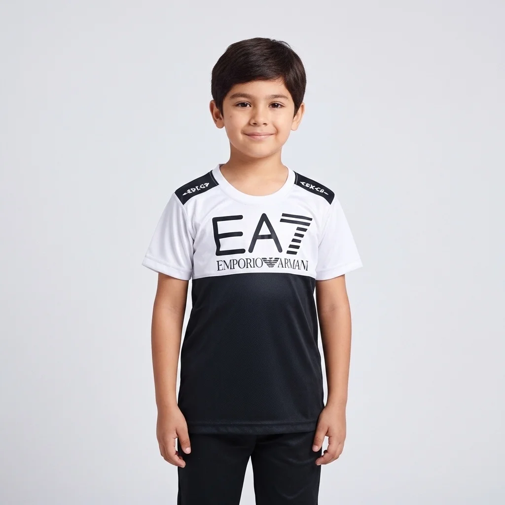 Kids Dry Fit White Black EA7 Tee Shirt - Dry Fit