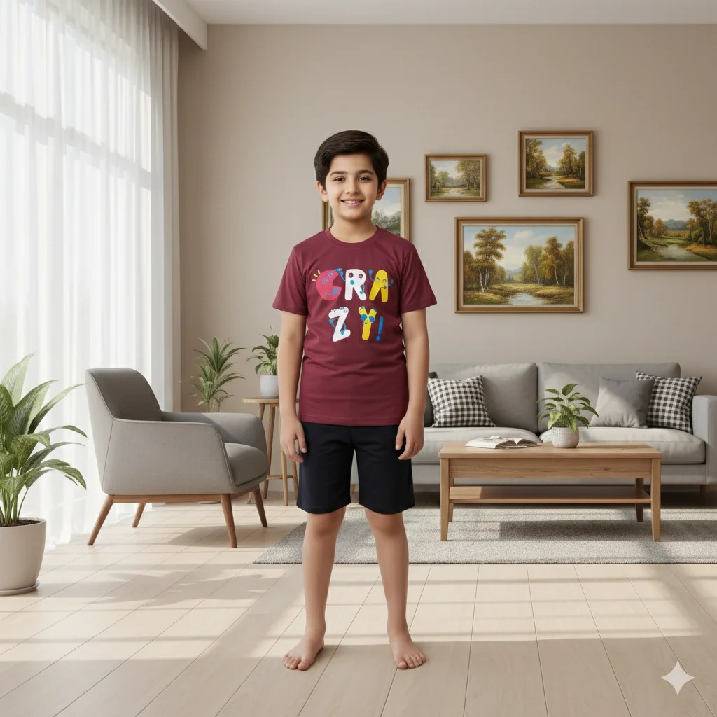 Kids Crazy Brown Printed Cotton Shorts and Tee Shirts For Kids