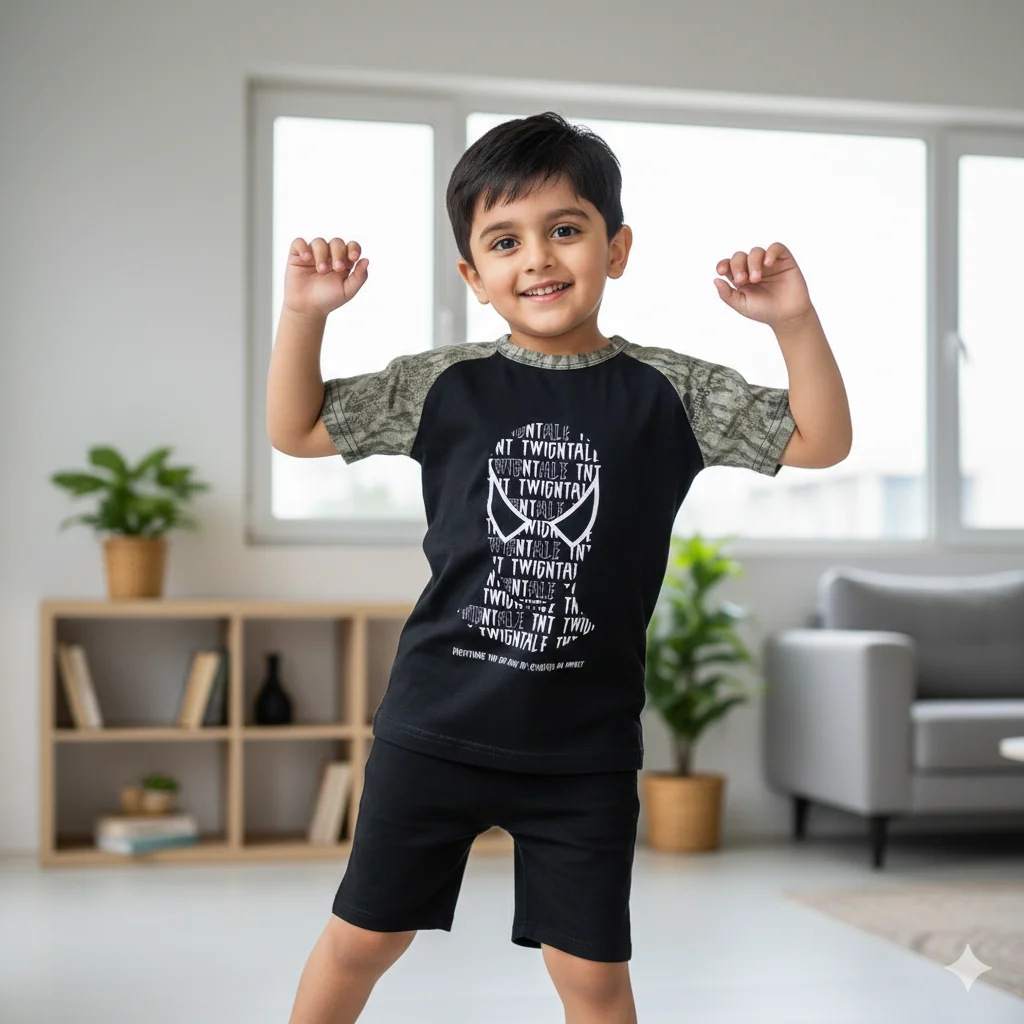 Kids Black Color Super Man Tee Shirt for boys - 100% Cotton