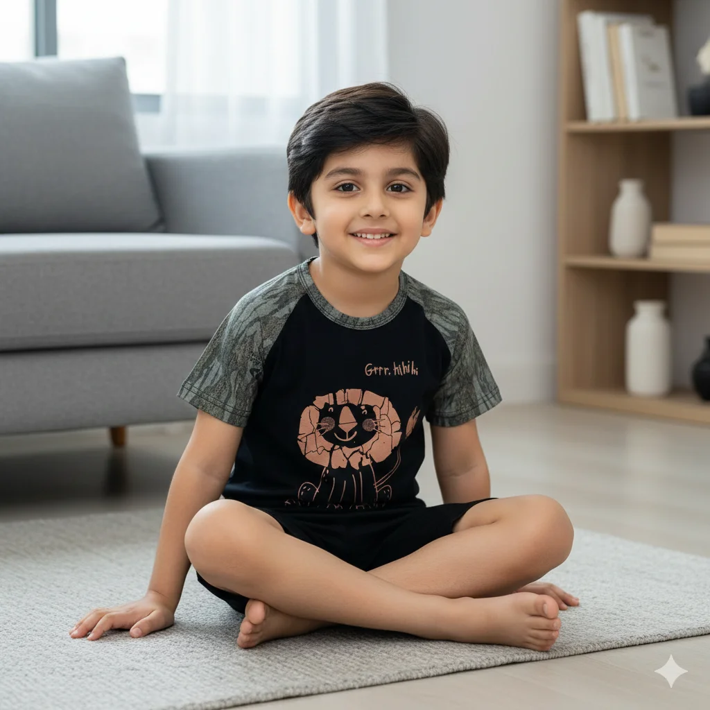 Kids Black Color Lion T shirt for boys - 100% Cotton