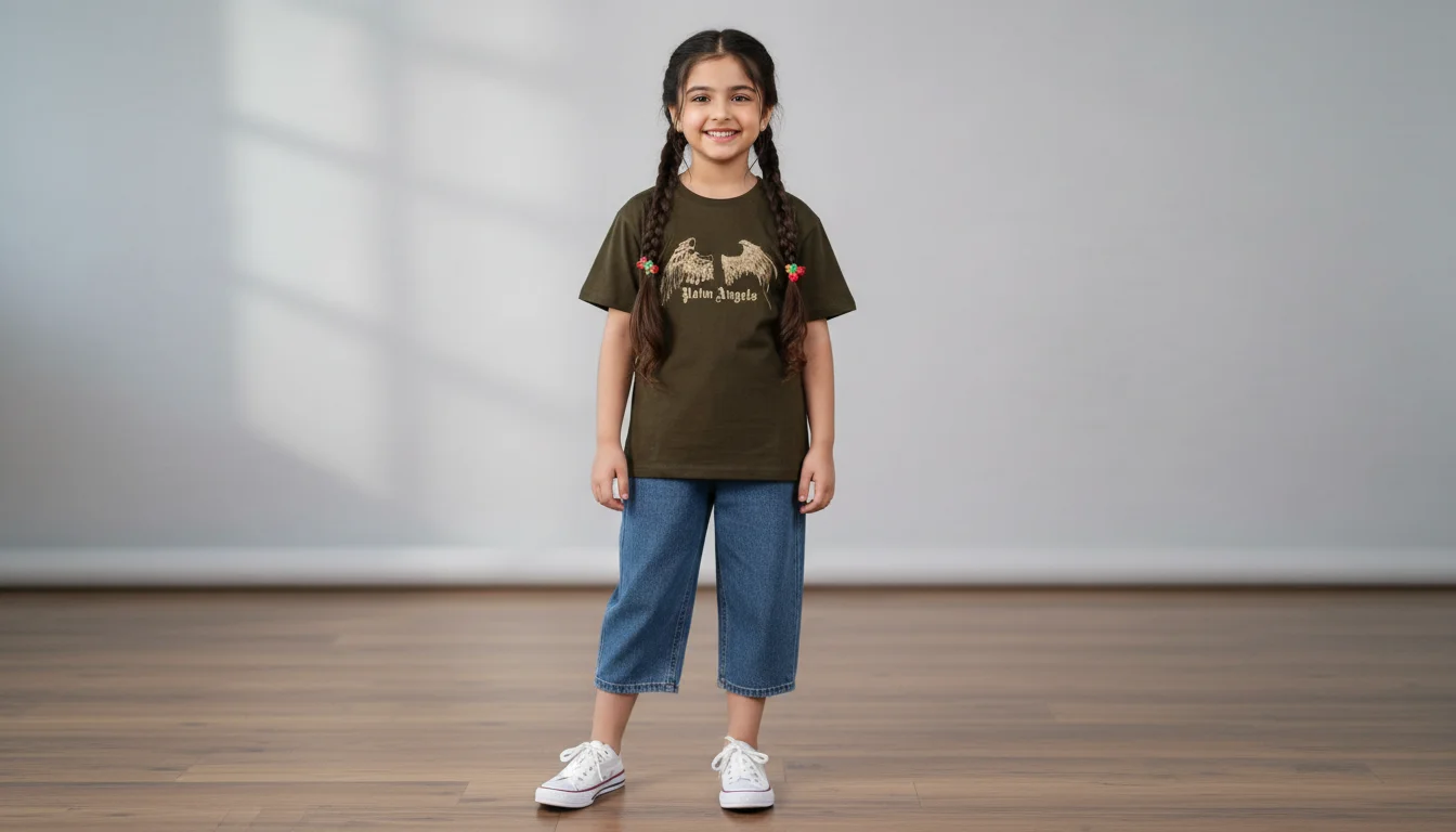 Kids 100% Cotton Jersey Green angel Tee Shirt