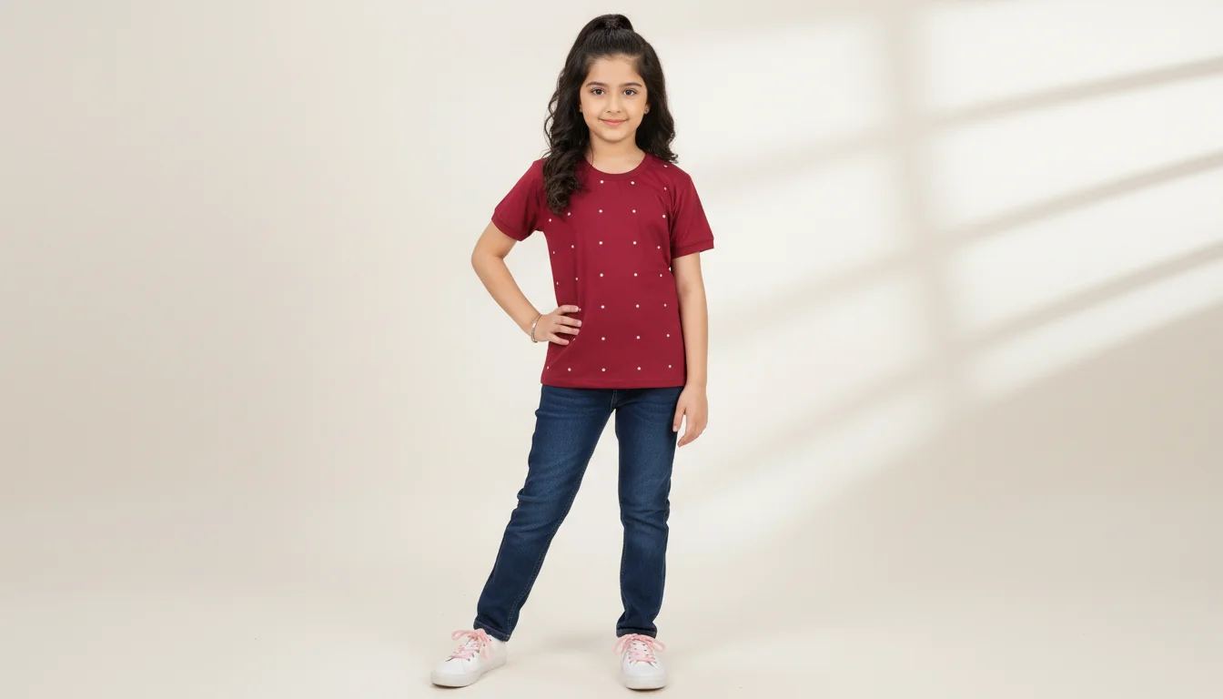 Kids 100% Cotton Jersey Maroon Dotted Tee Shirt