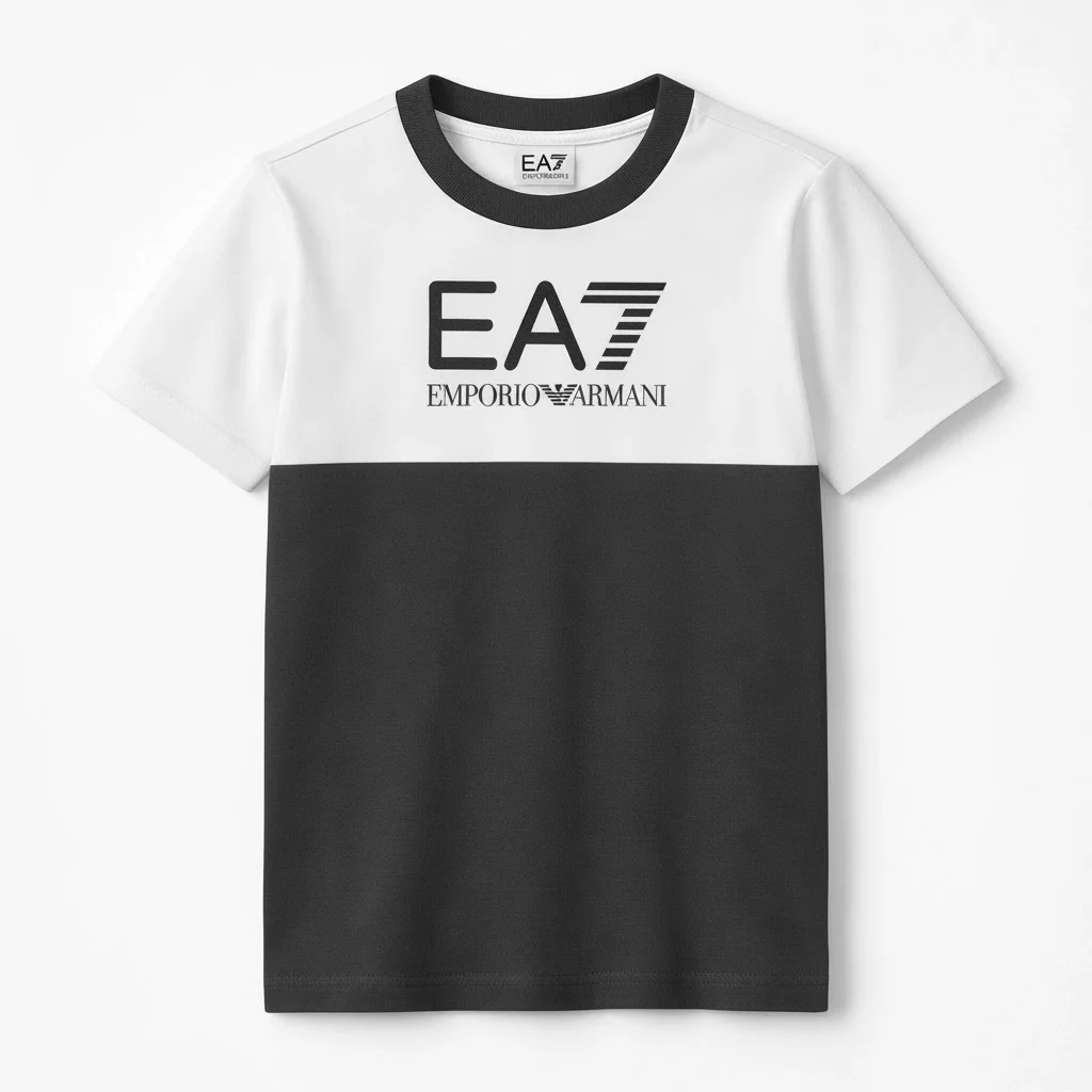 Kids Black and White EA7 Tee Shirt - Dry Fit